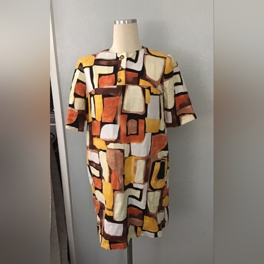 Ali Ro Brown and Orange Linen Shift Dress Size 8